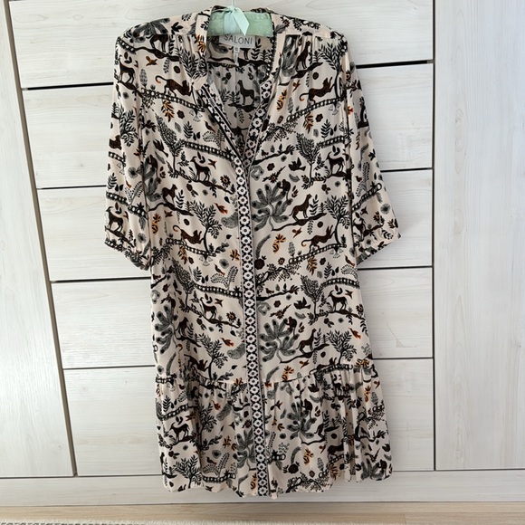 Saloni Tyra jungle print silk shirt dress US size 0 - Picture 6 of 11